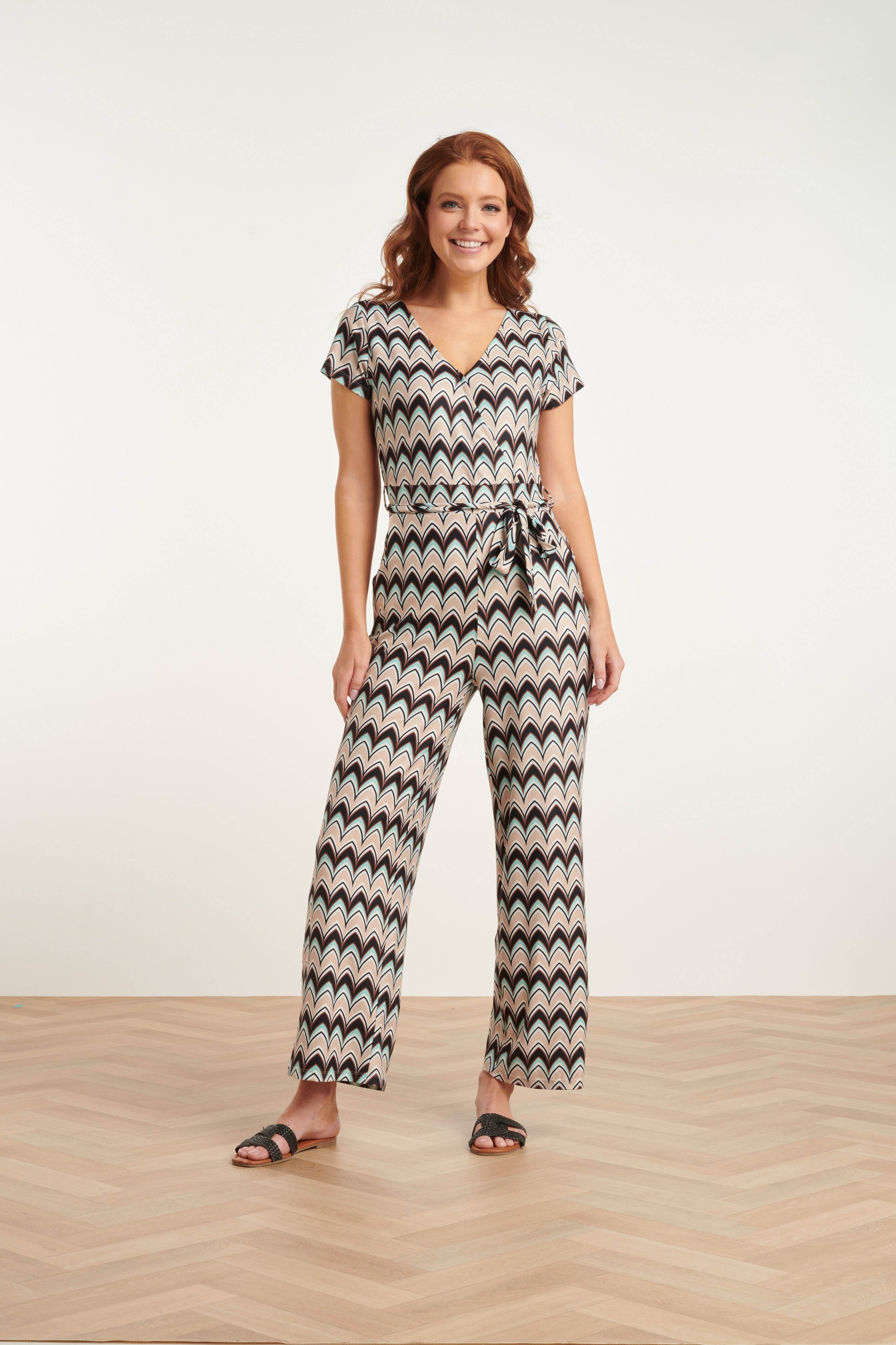 24427 Zachte Stretch Grafische Print Zomer Jumpsuit | Muticolour