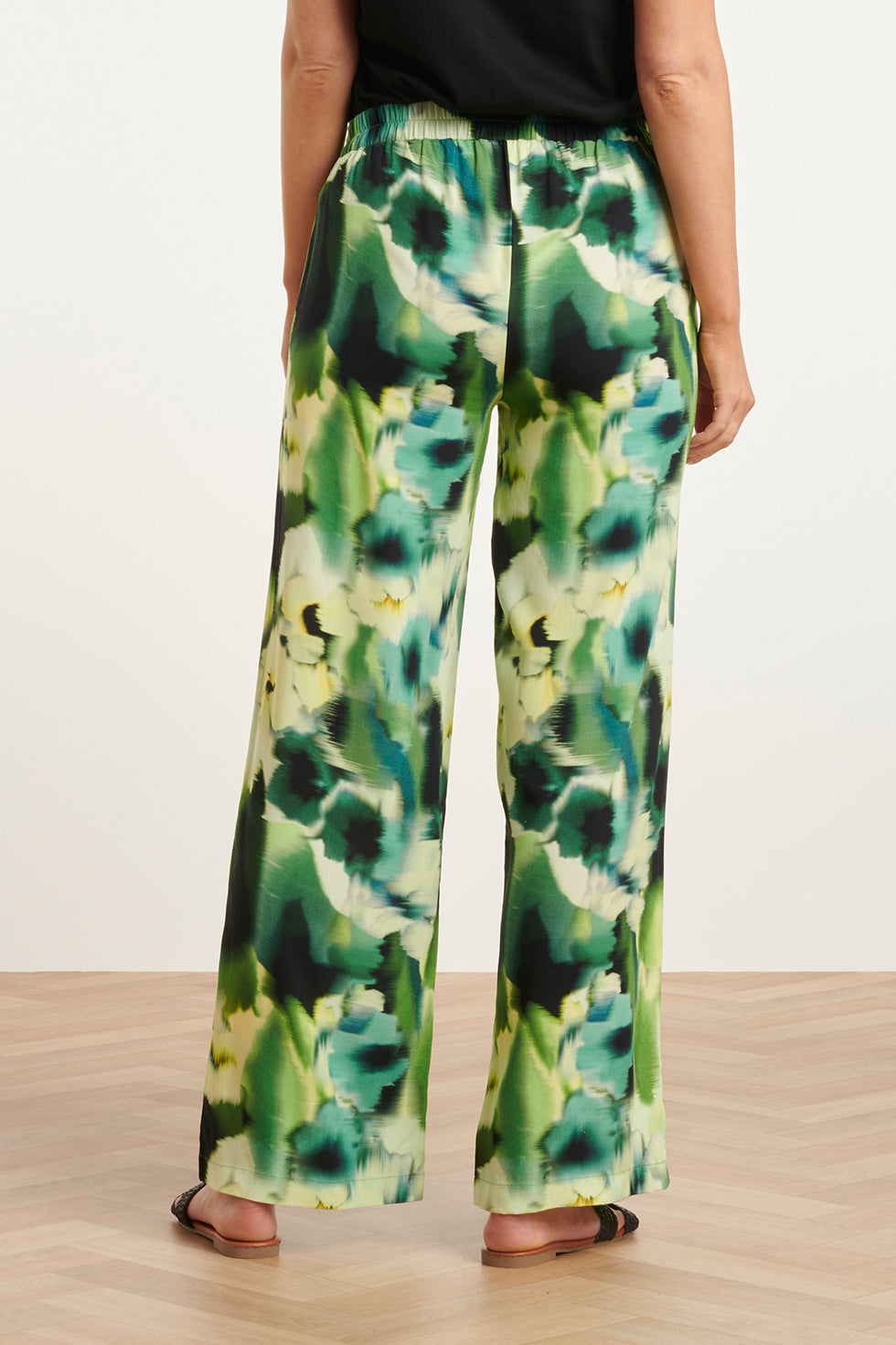 24428 Mashed Lemon Zomer Wijde Broek Met Abstracte Bloemenprint - Tinten | Black-Yellow