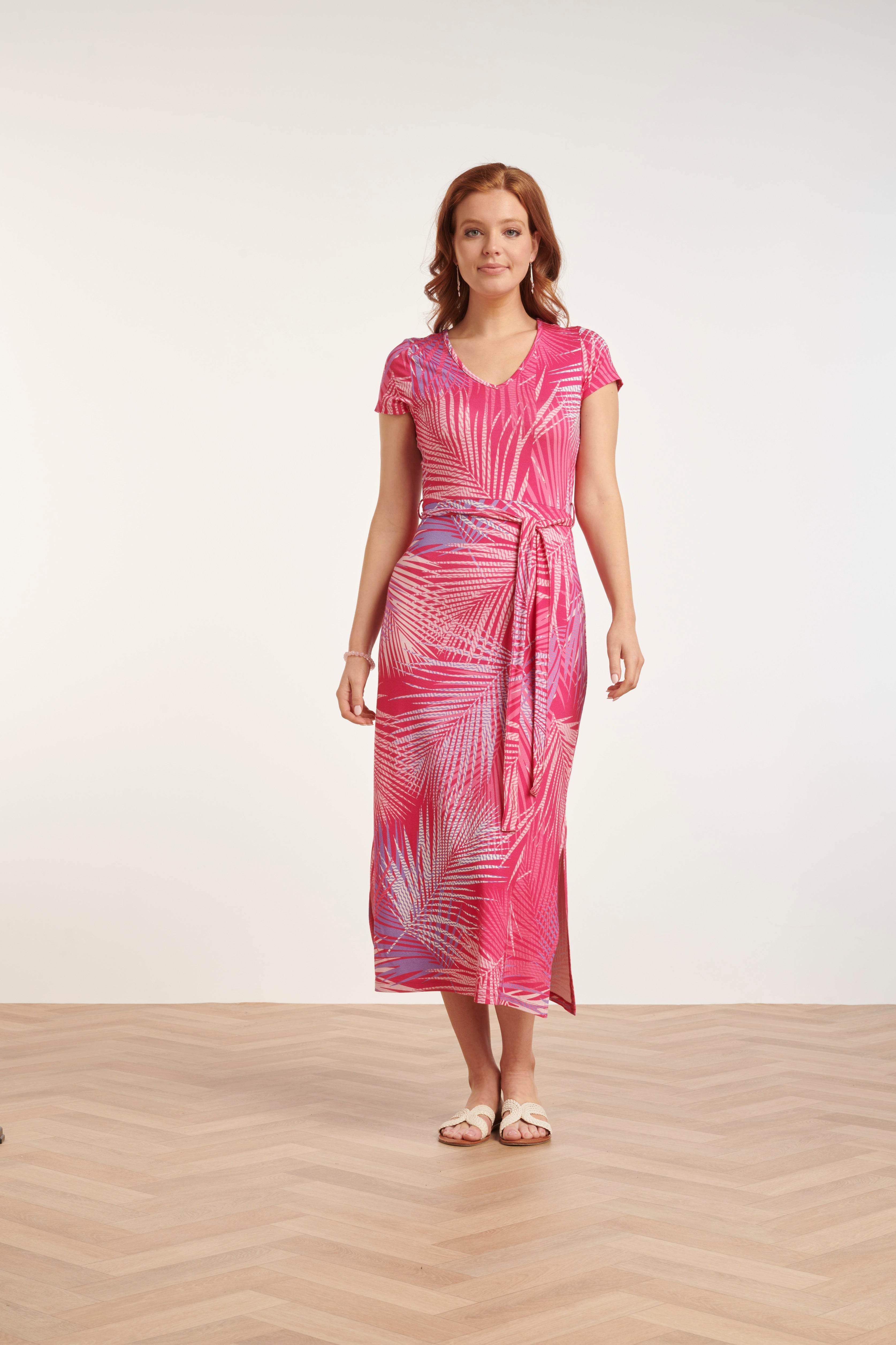 24440 Stretchy Maxi Zomerjurk | Pink-White