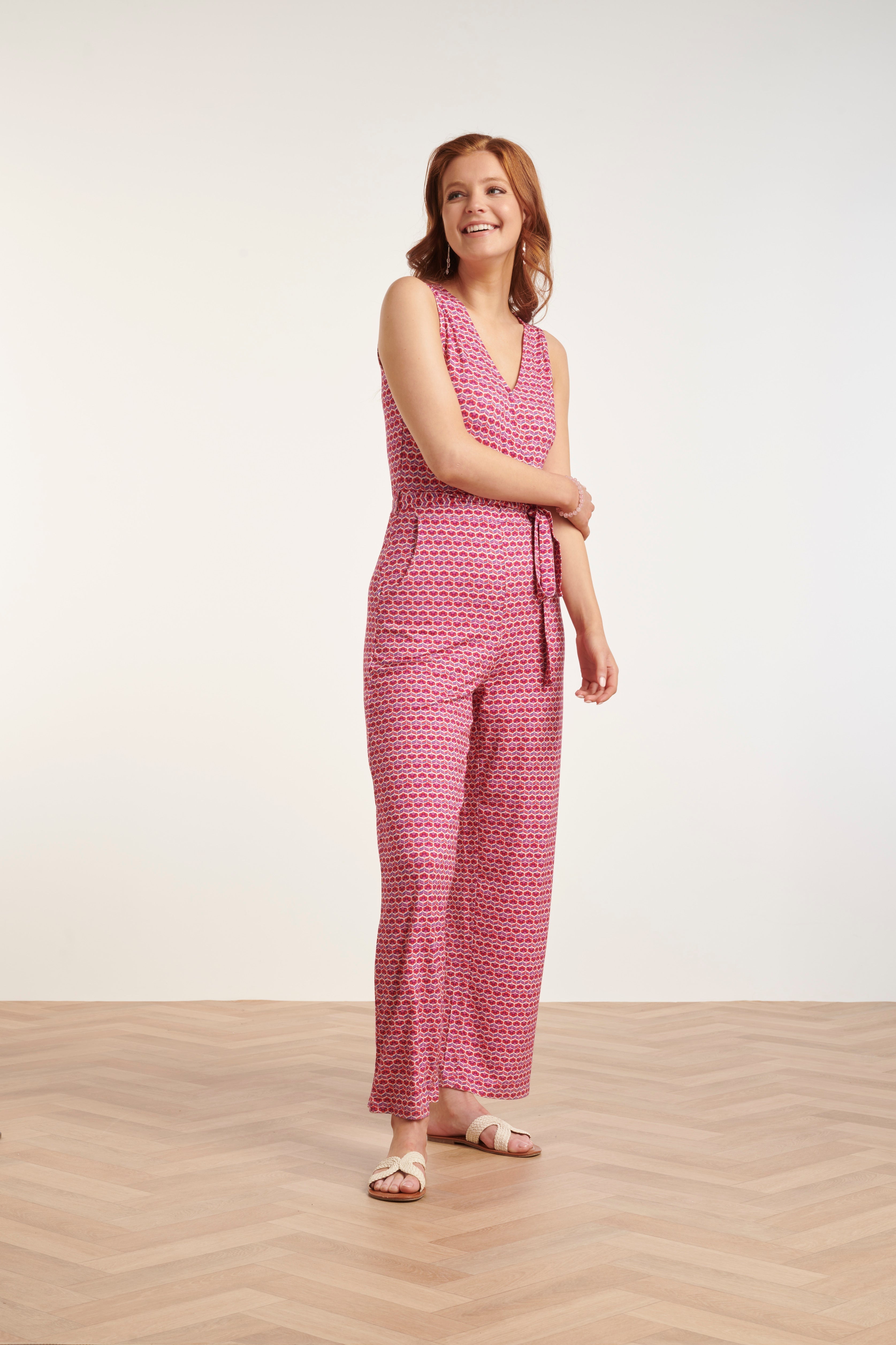 24444 Retro Grafische Print Jumpsuit - Wijde Pijpen | Muticolour