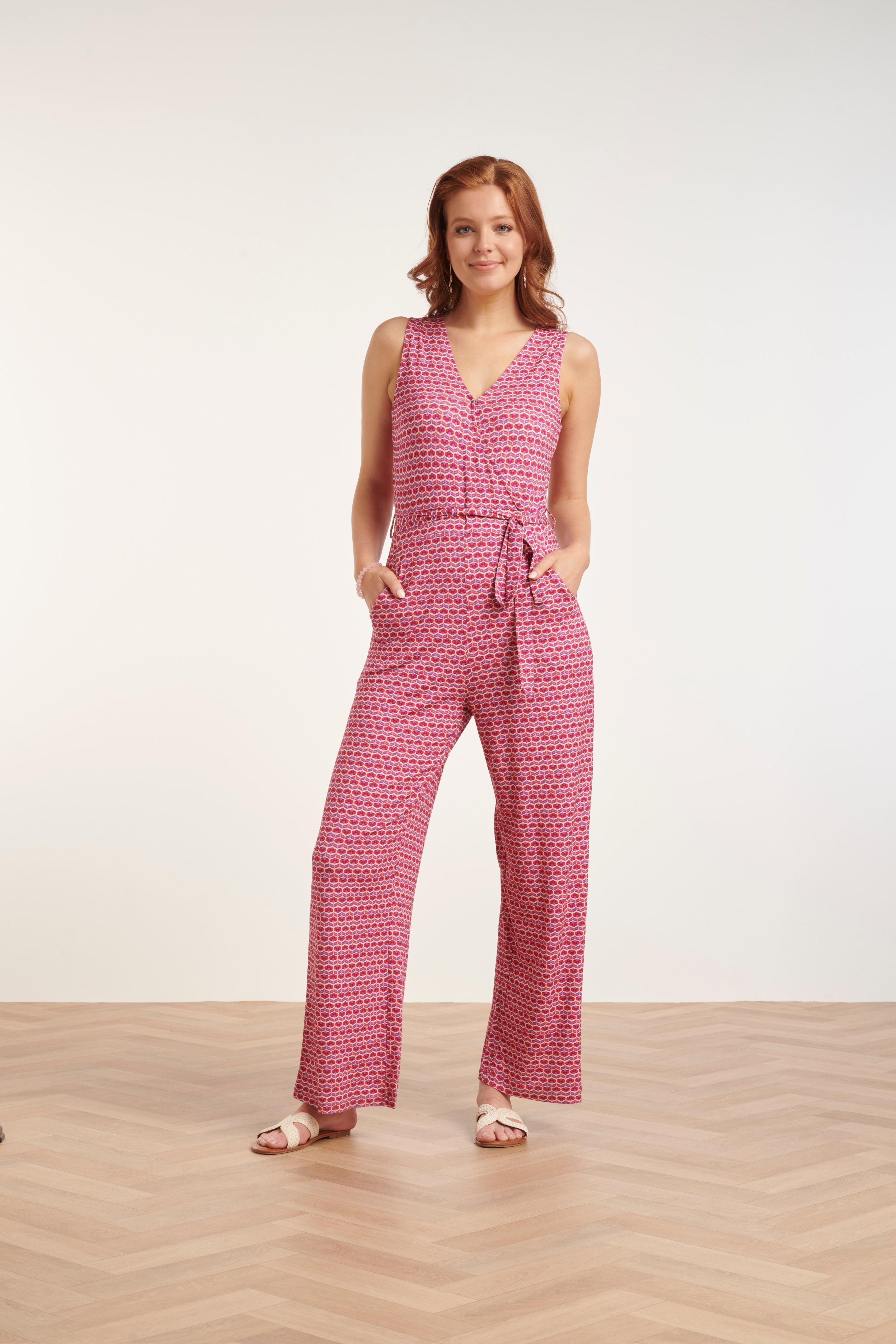 24444 Retro Grafische Print Jumpsuit - Wijde Pijpen | Muticolour
