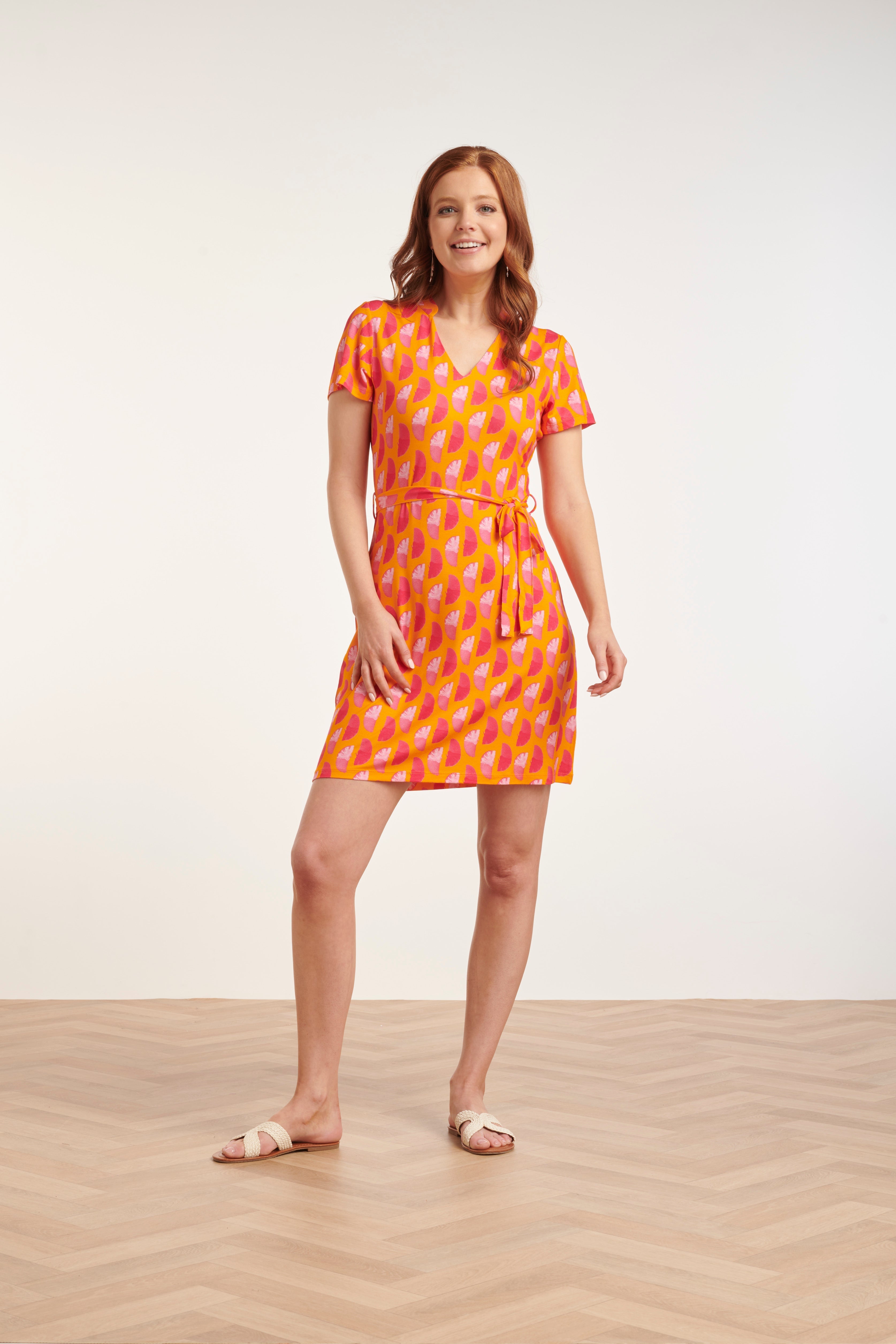 24459 Abstract Gedrukte Zomerjurk Tinten | Orange-Fuchsia