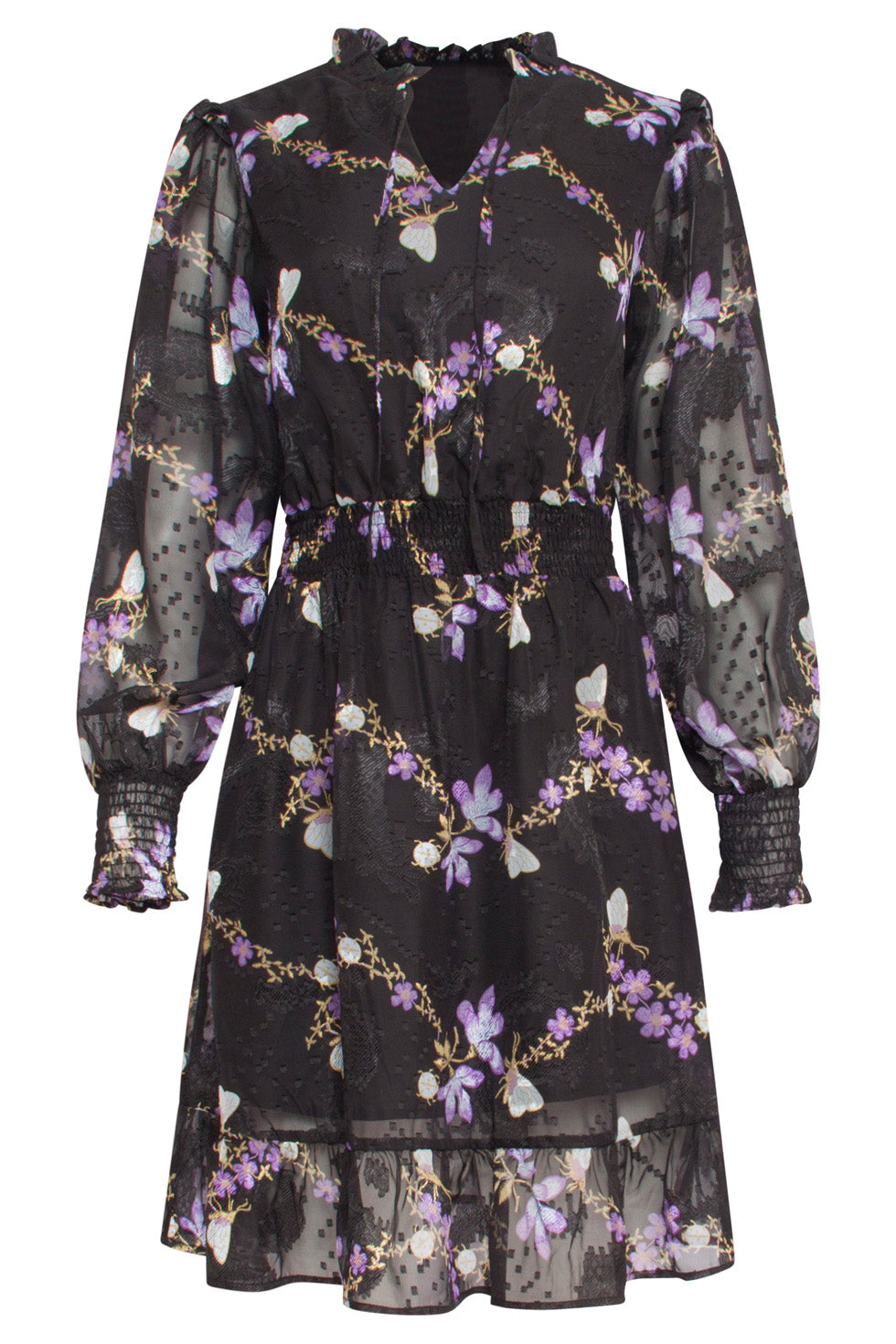 24502 e Chiffon Korte Jurk | Black - Muticolour
