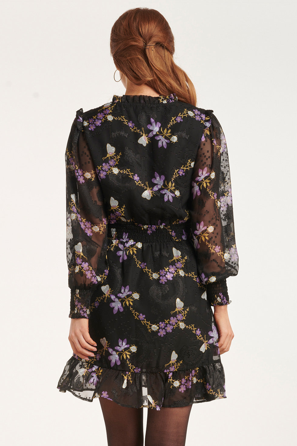 24502 e Chiffon Korte Jurk | Black - Muticolour