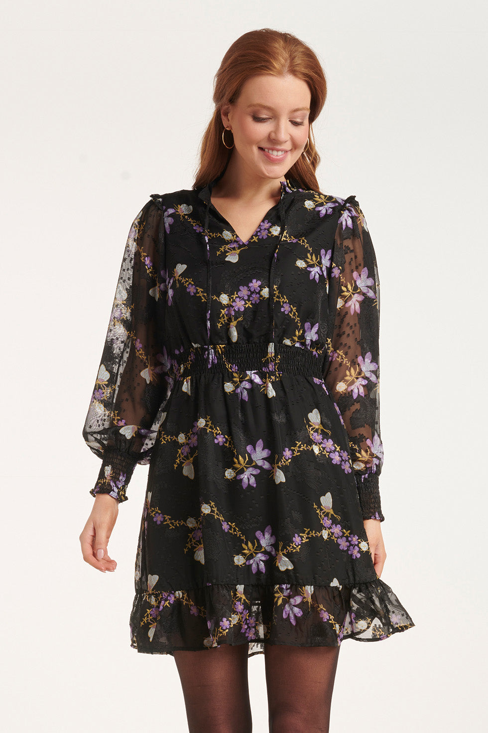 24502 e Chiffon Korte Jurk | Black - Muticolour