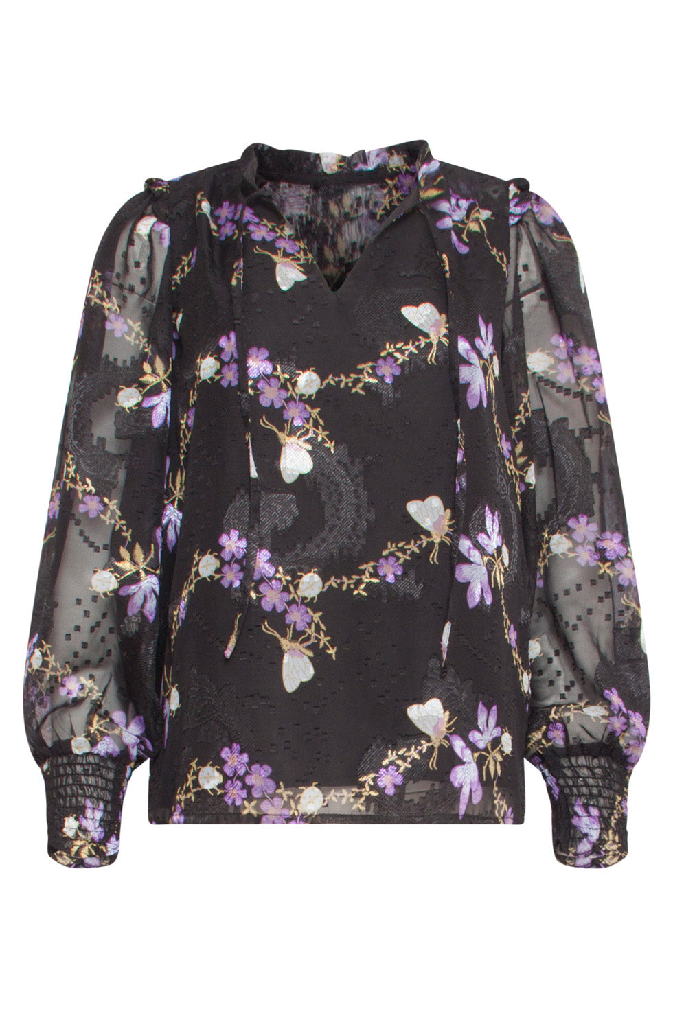 24503 e Chiffon Top | Black - Muticolour