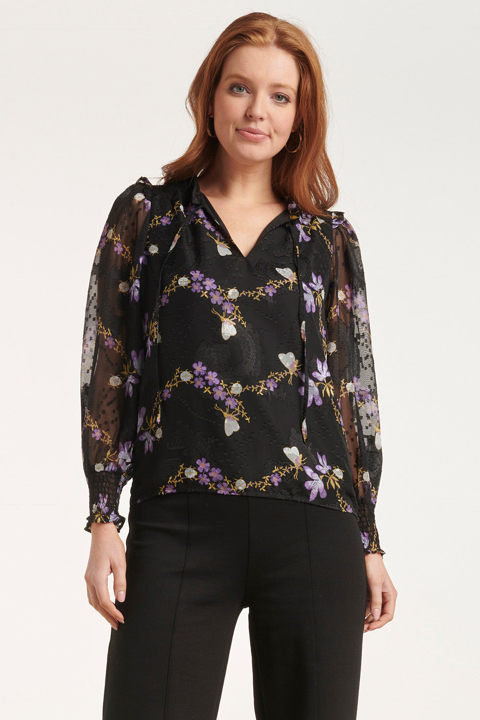 24503 e Chiffon Top | Black - Muticolour