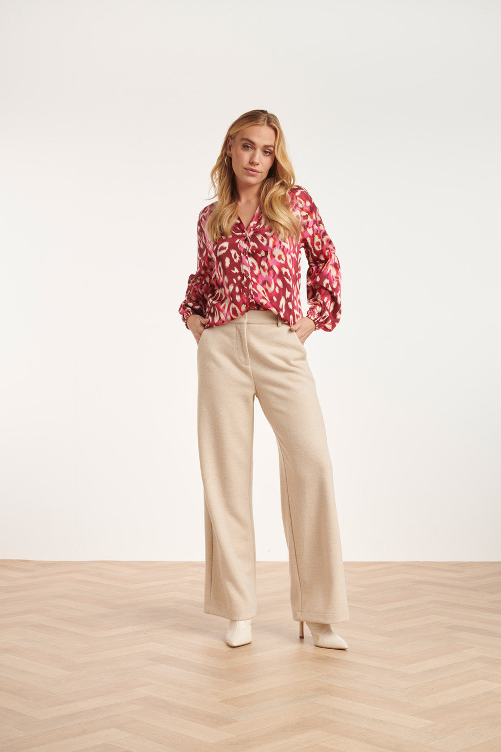 24504 Fuchsia Cheetah Print Satijnen Blouse | Pink - Fuchsia