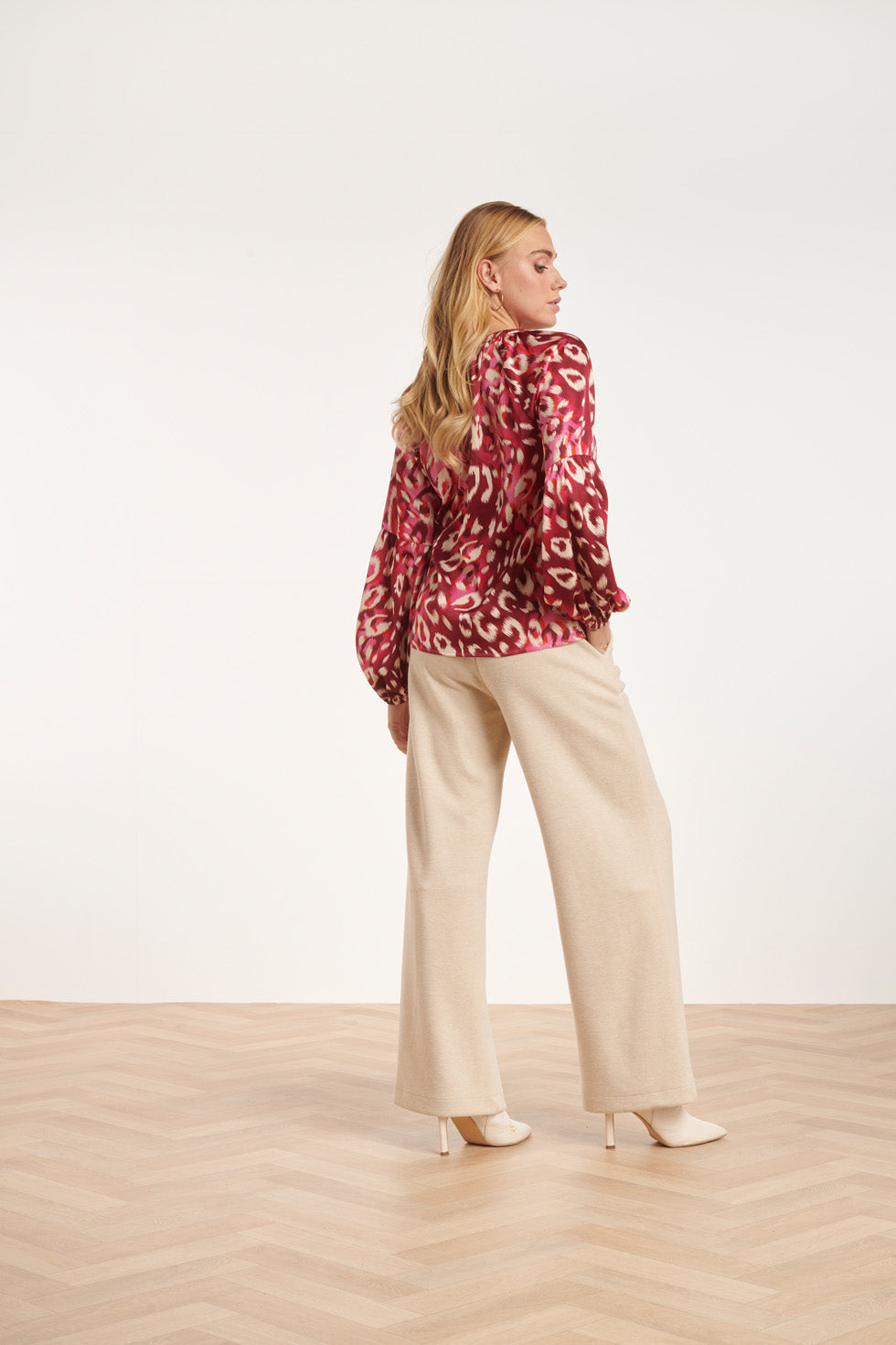 24504 Fuchsia Cheetah Print Satijnen Blouse | Pink - Fuchsia