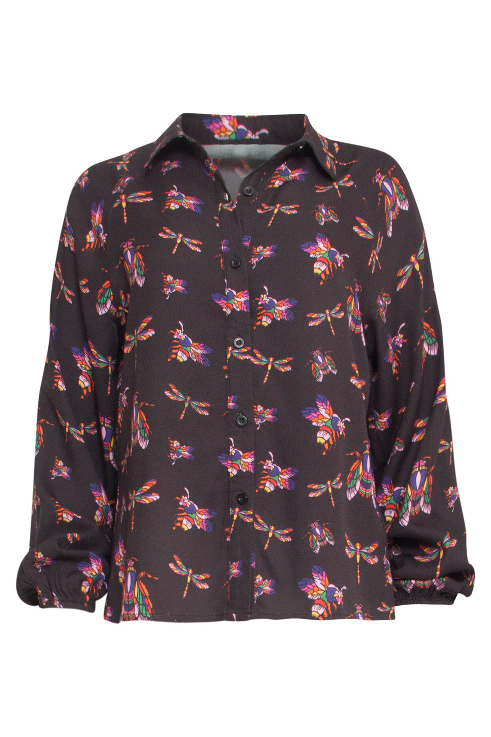 24506 e Shirt Blouse Met Insectenprint | Black - Muticolour