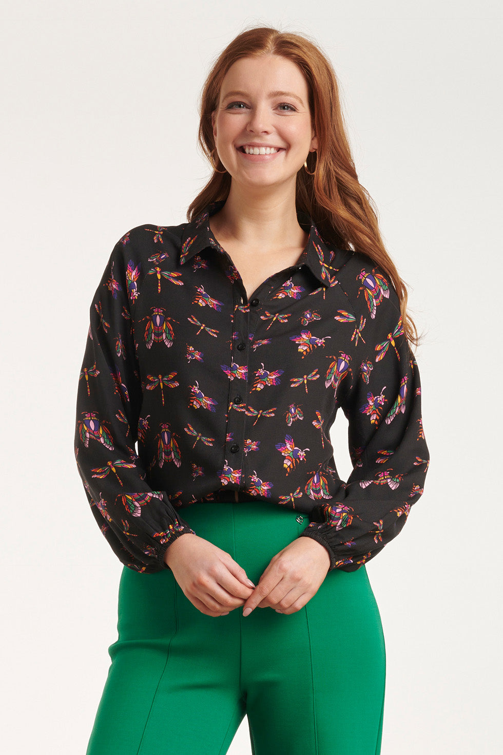 24506 e Shirt Blouse Met Insectenprint | Black - Muticolour