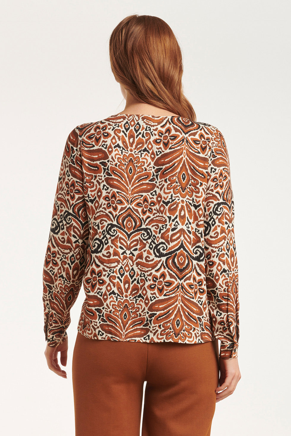 24508 E Paisley Bedrukte Top | Sand-Brown
