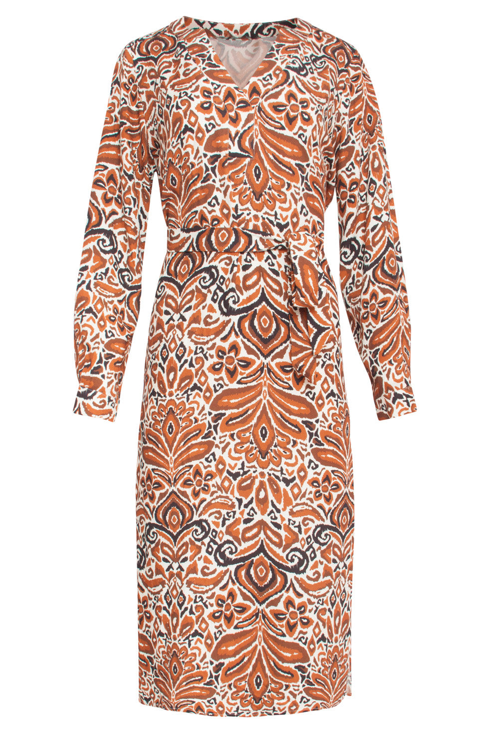 24509 E Paisley Bedrukte Midi Jurk | Sand - Brown