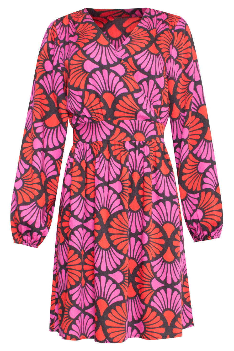 24515 -Fuchsia Gedrukte Korte Jurk | Black - Muticolour