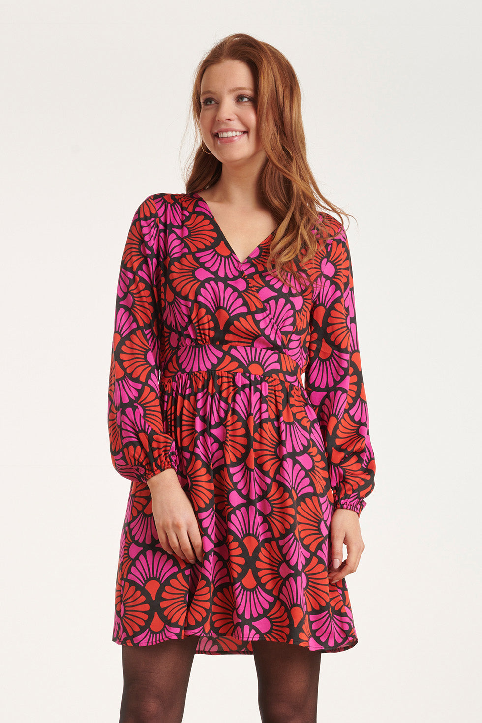 24515 -Fuchsia Gedrukte Korte Jurk | Black - Muticolour