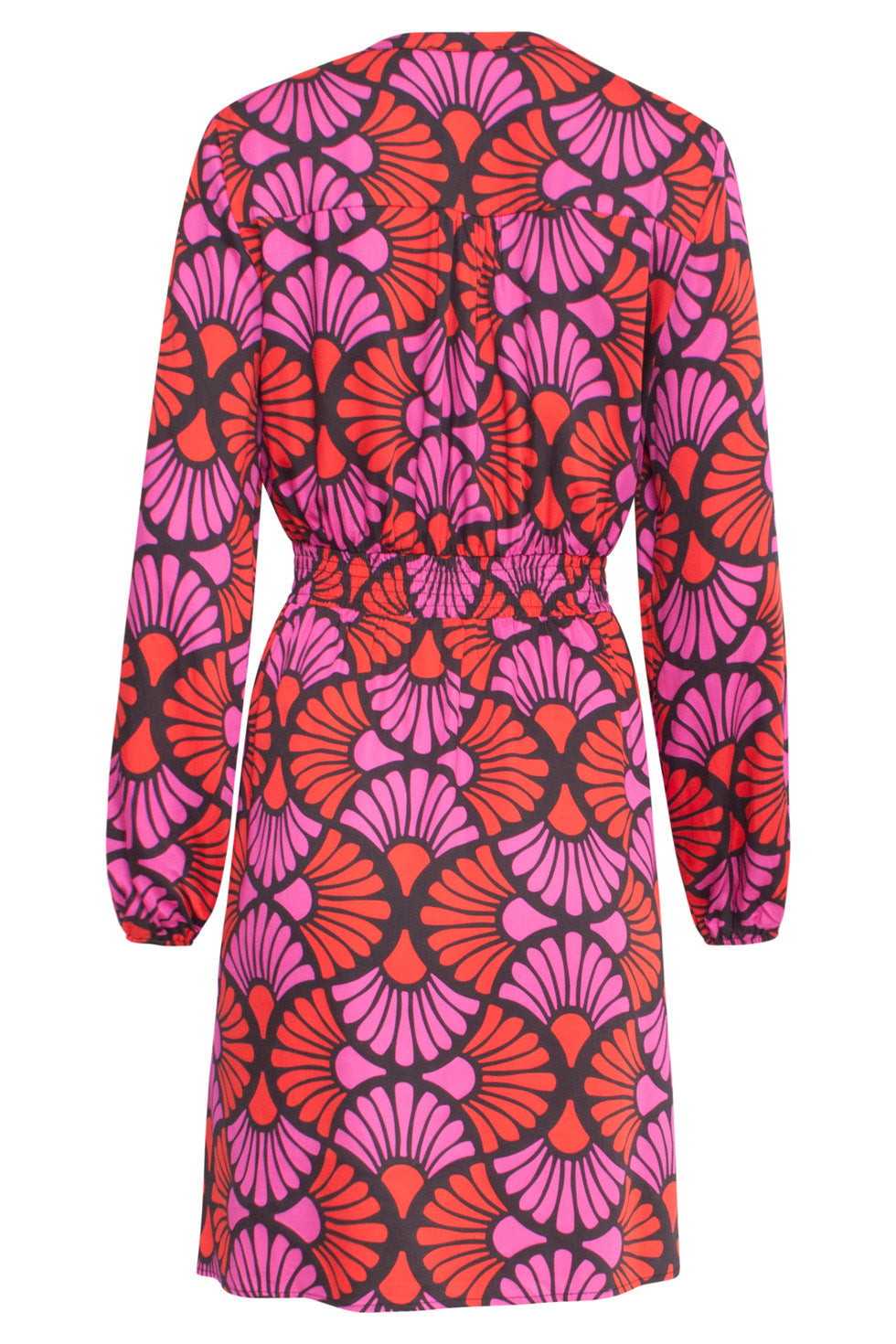 24515 -Fuchsia Gedrukte Korte Jurk | Blackwhite