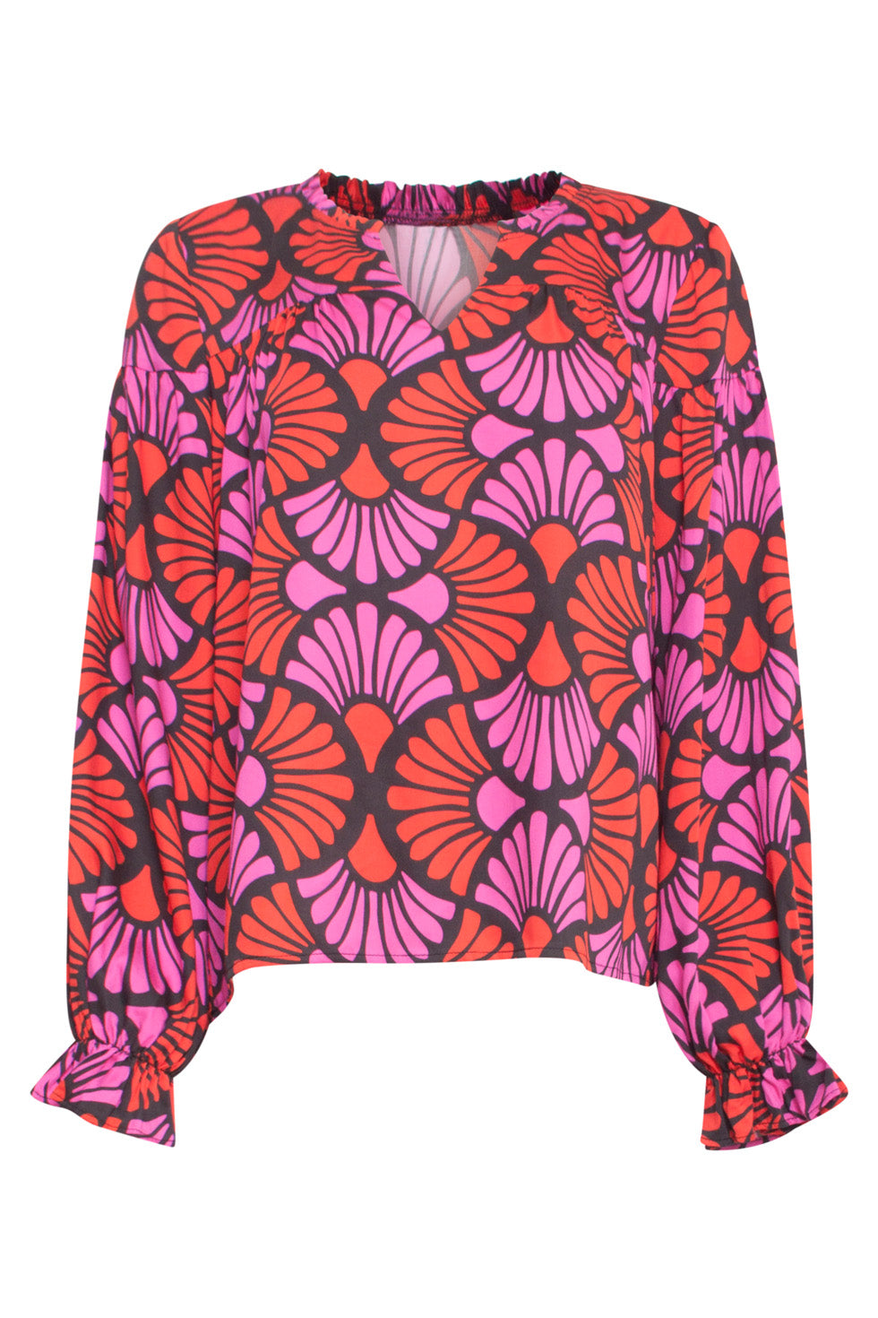 24516 -Fuchsia Gedrukte Top | Blackwhite
