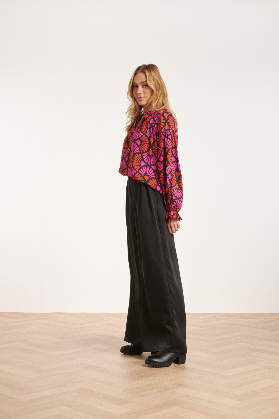 24516 -Fuchsia Gedrukte Top | Blackwhite