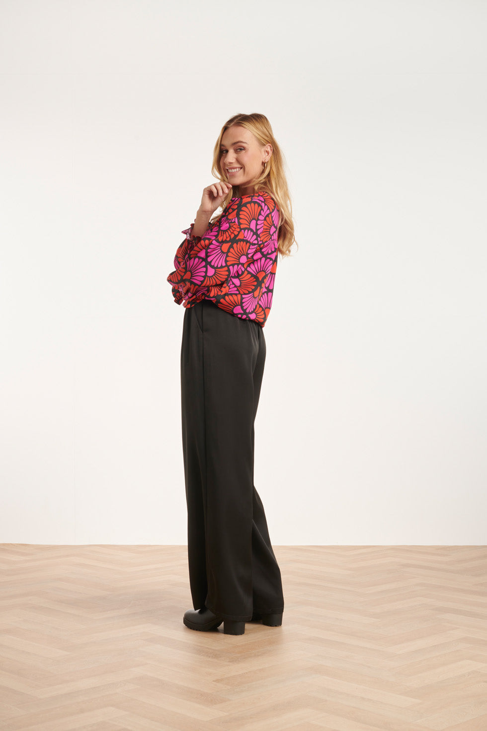 24516 -Fuchsia Gedrukte Top | Blackwhite