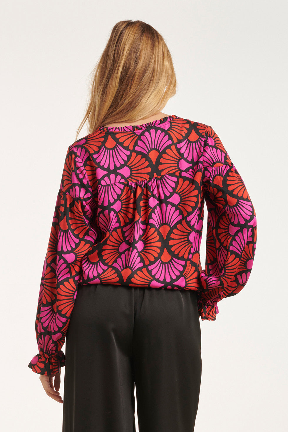 24516 -Fuchsia Gedrukte Top | Blackwhite