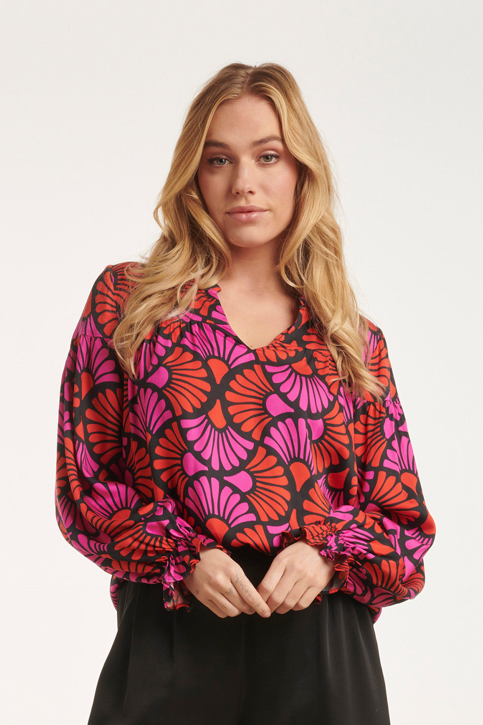24516 -Fuchsia Gedrukte Top | Blackwhite