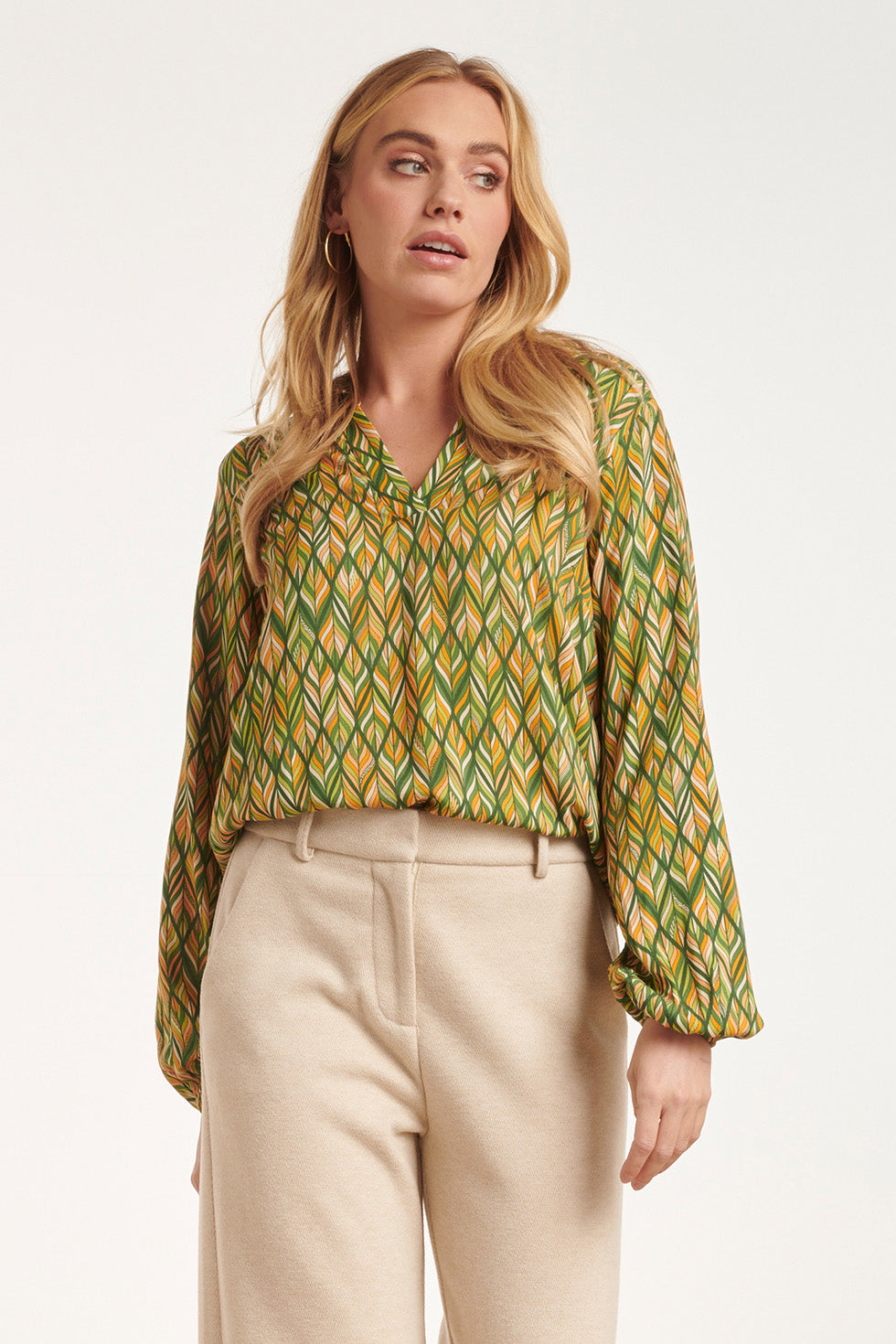 24521 Bladeren Print Top | Green-Multicolour