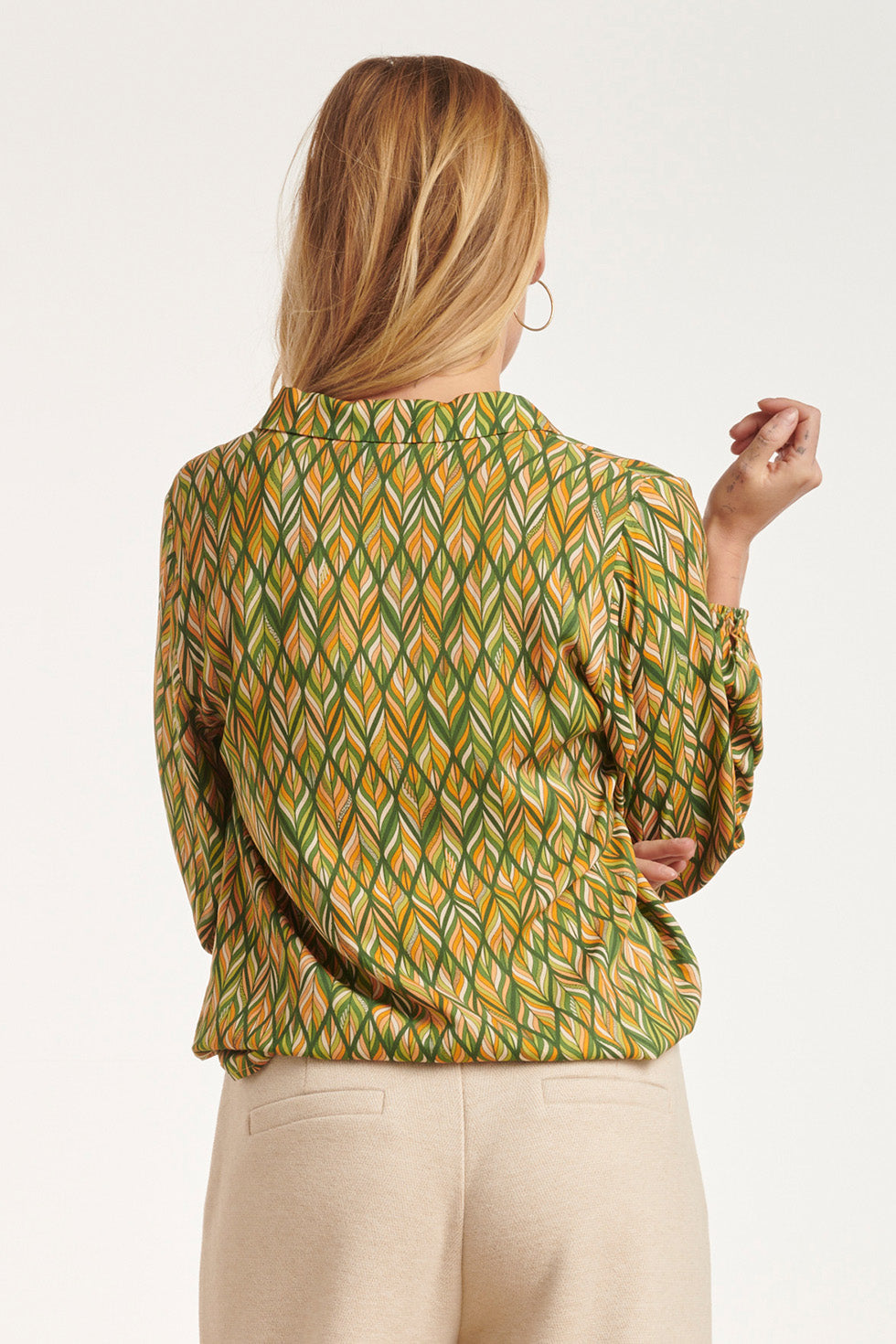 24521 Bladeren Print Top | Green-Multicolour