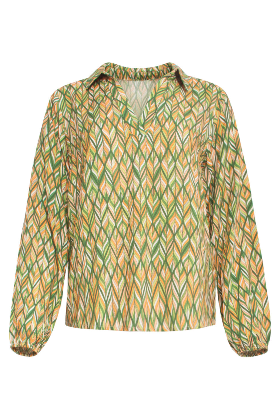 24521 Bladeren Print Top | Green - Muticolour