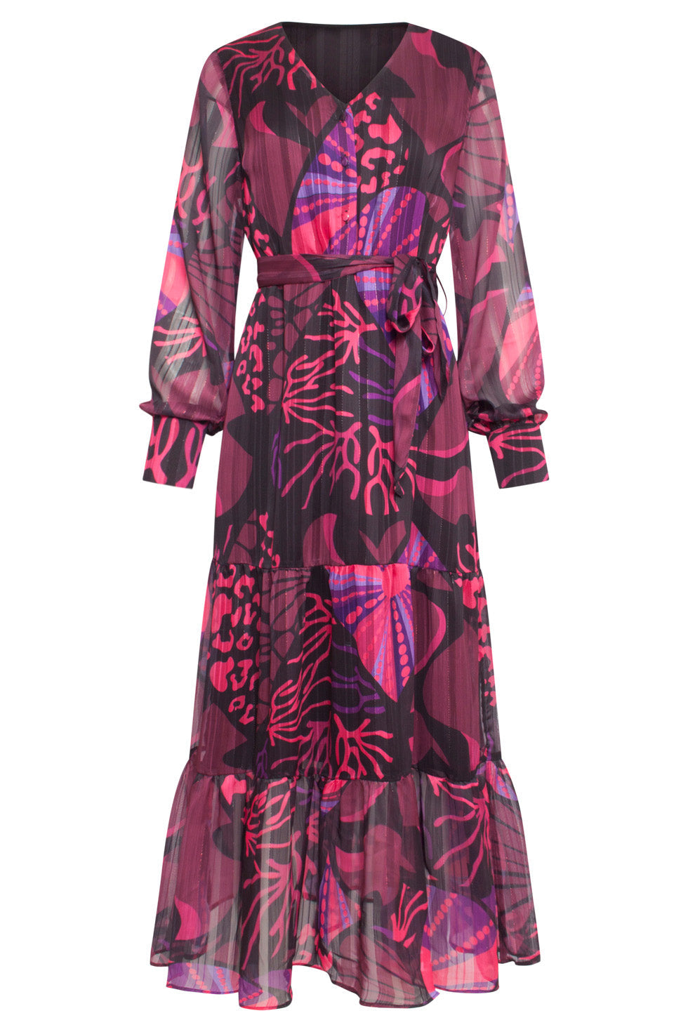 24522 Fuchsiapaarse Hartjesprint Maxi Jurk | Black - Muticolour