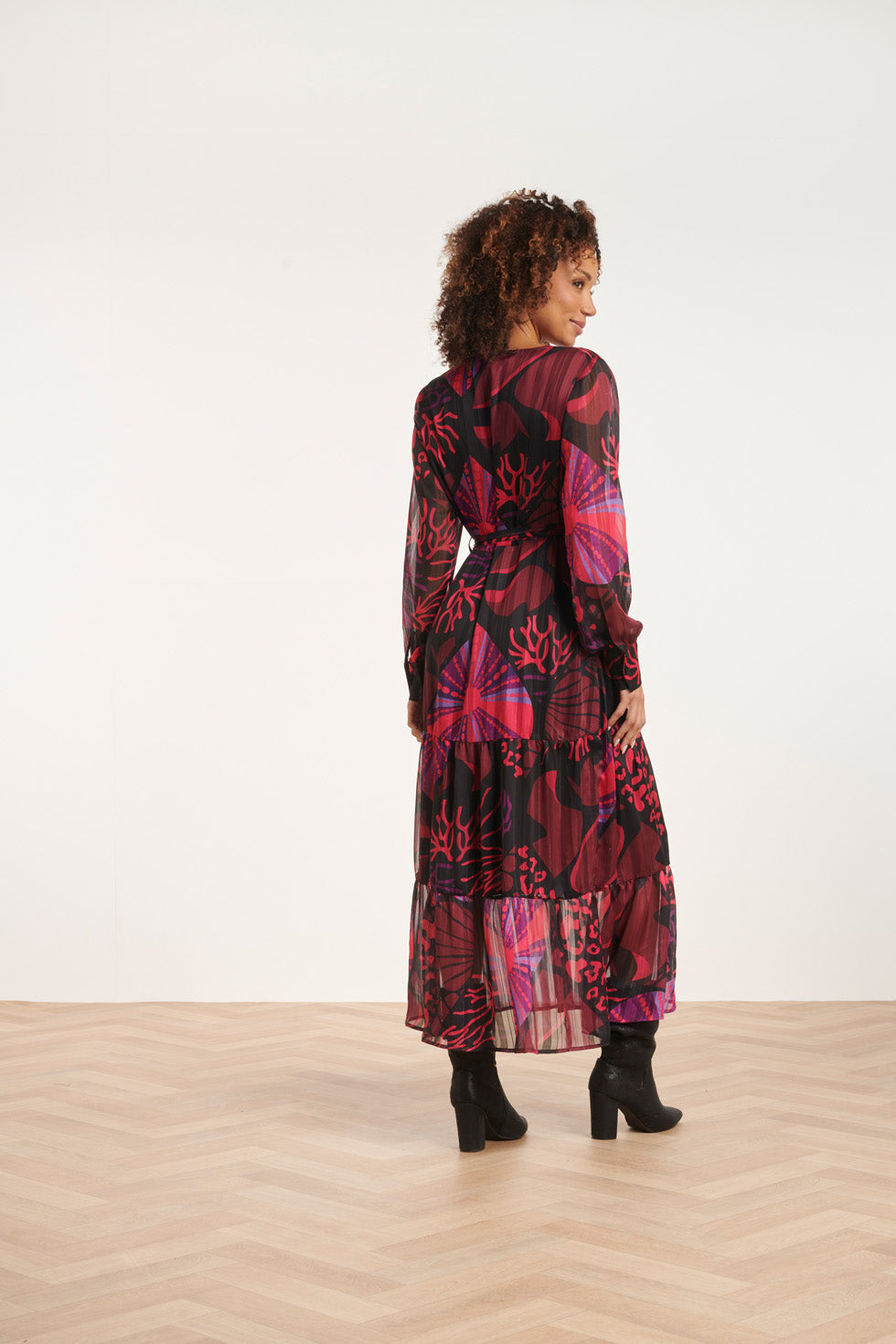 24522 Fuchsiapaarse Hartjesprint Maxi Jurk | Black - Muticolour