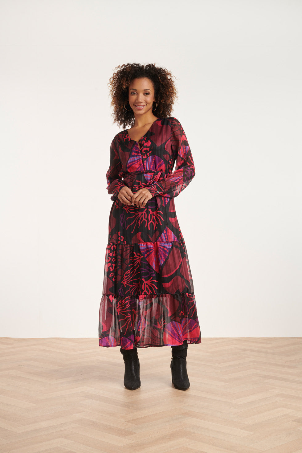 24522 Fuchsiapaarse Hartjesprint Maxi Jurk | Blackwhite