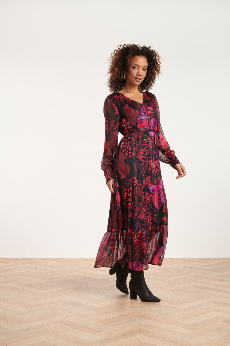 24522 Fuchsiapaarse Hartjesprint Maxi Jurk | Blackwhite