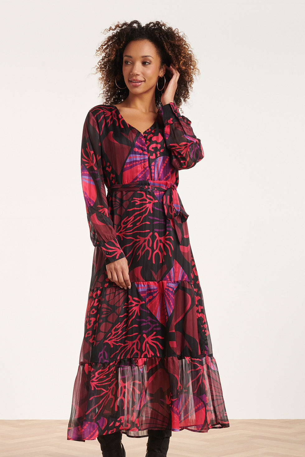 24522 Fuchsiapaarse Hartjesprint Maxi Jurk | Blackwhite