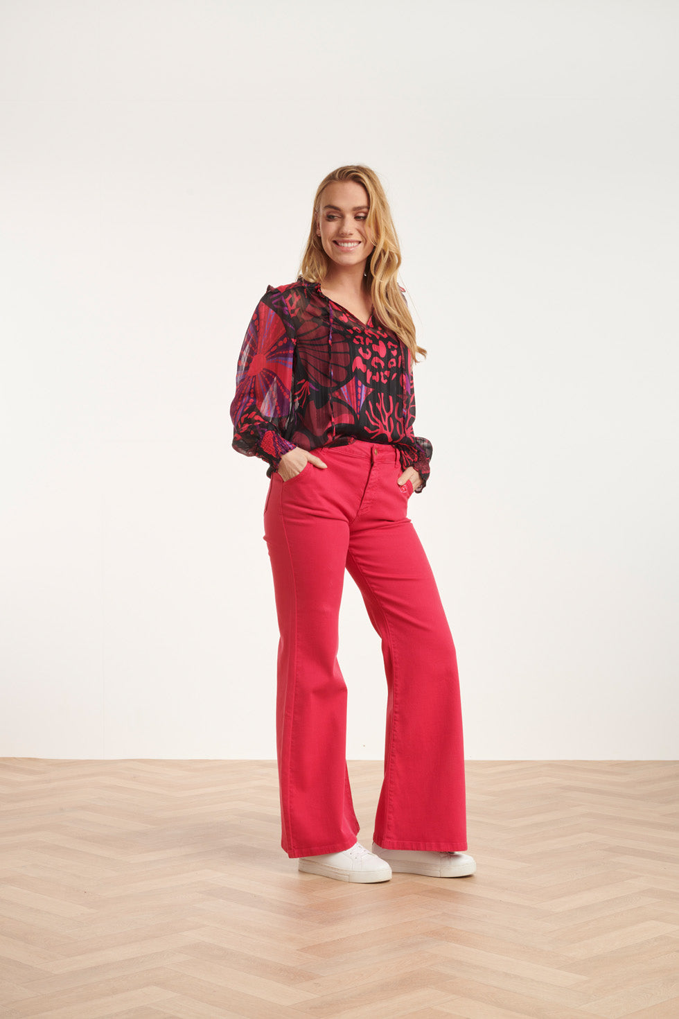 24523 Fuchsiapaarse Hartjesprint Top | Black - Muticolour