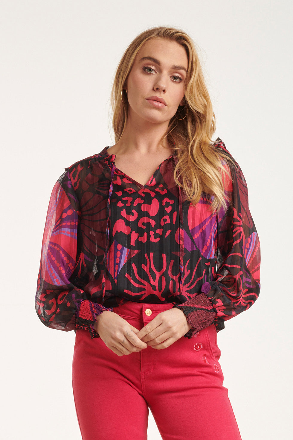 24523 Fuchsiapaarse Hartjesprint Top | Blackwhite