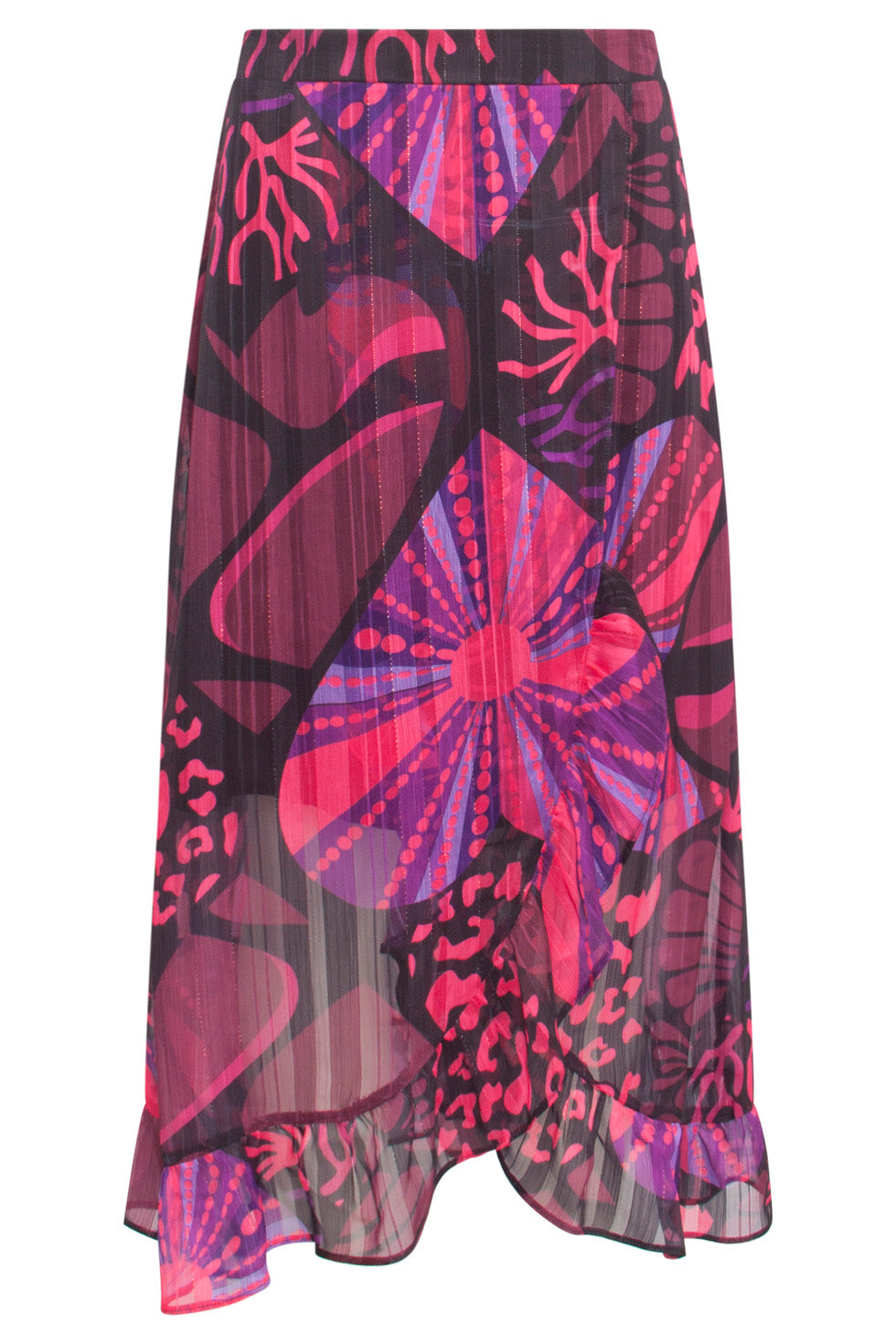 24524 FuchsiaPaarse Hartjesprint Midi Rok | Black - Muticolour