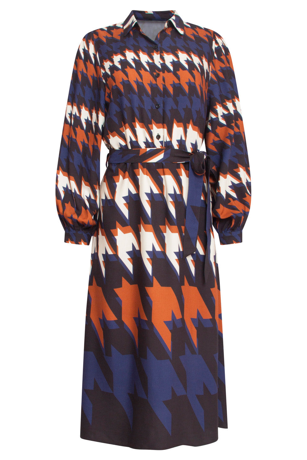24526 Houndstooth Print Midi Jurk | Black - Muticolour
