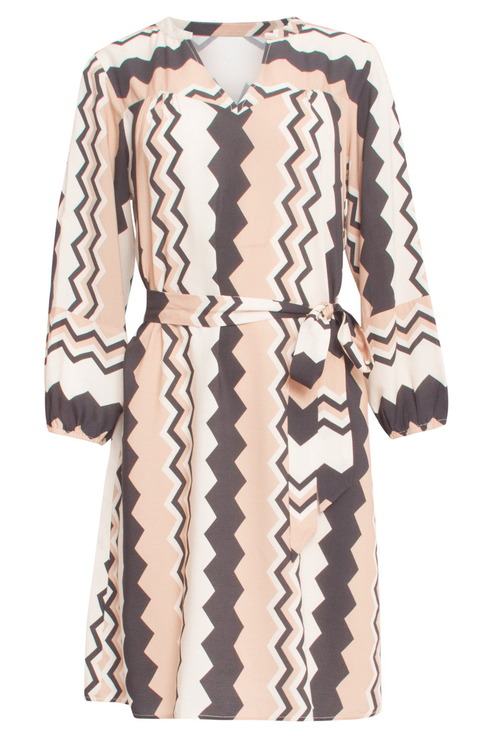 24528 Zigzag Jurk | Sand-Black