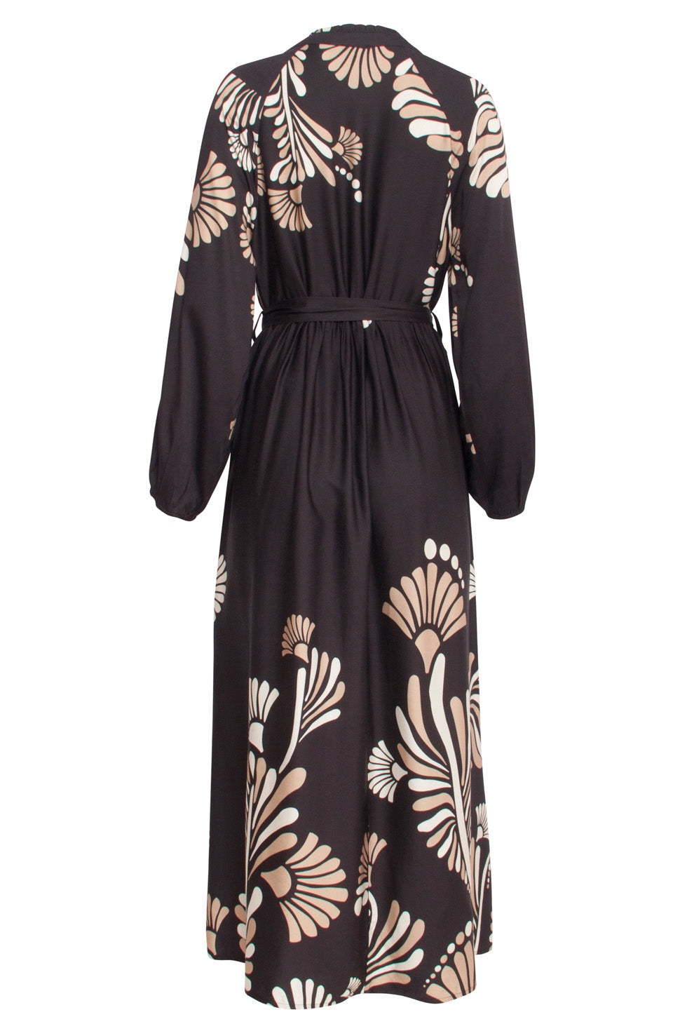 24532 Maxi Jurk Met Grafische Botanische Print | Black-Sand