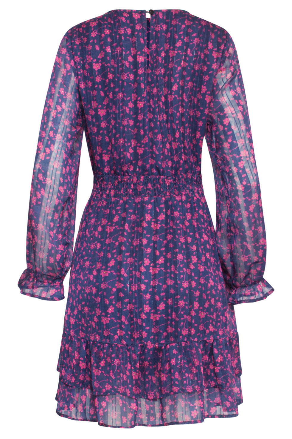24540 Korte Jurk Met Fuchsia Bloemenprint | Navy-Fuchsia
