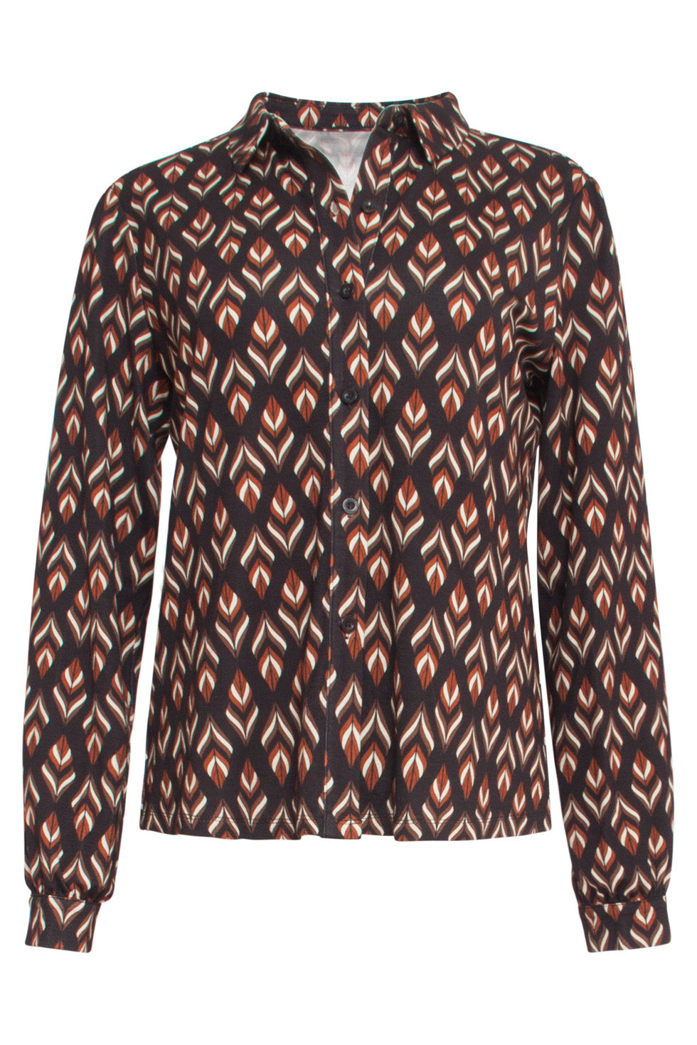 24546 E Stretchy Blouse Met Bladerprint | Black-Brown
