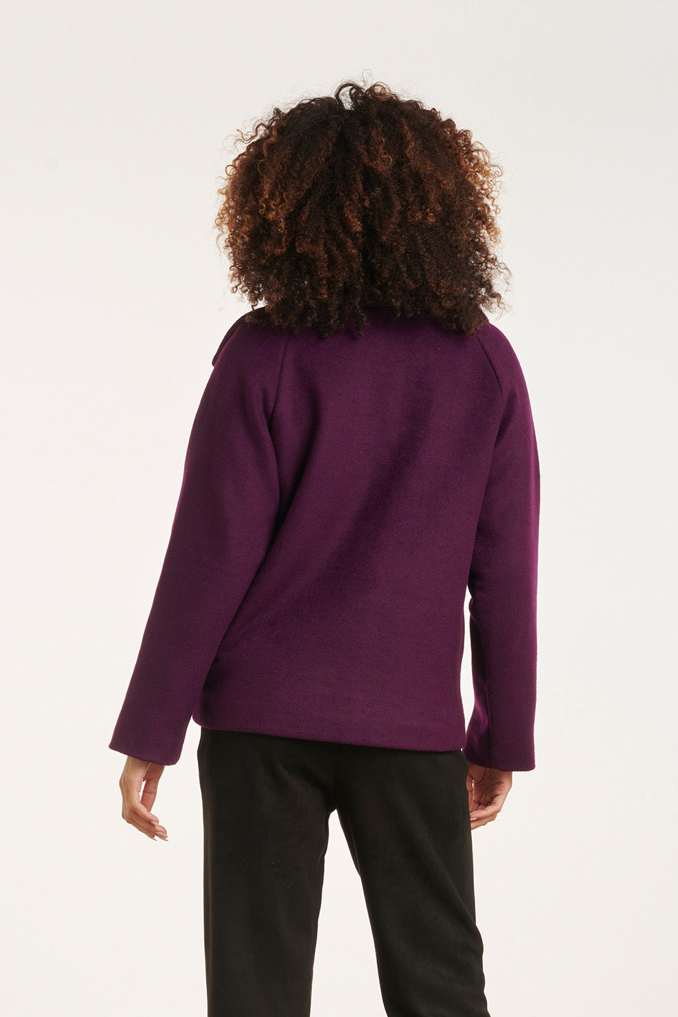 24549 Korte Paarse Overlap Double-Breasted Jas | Purple