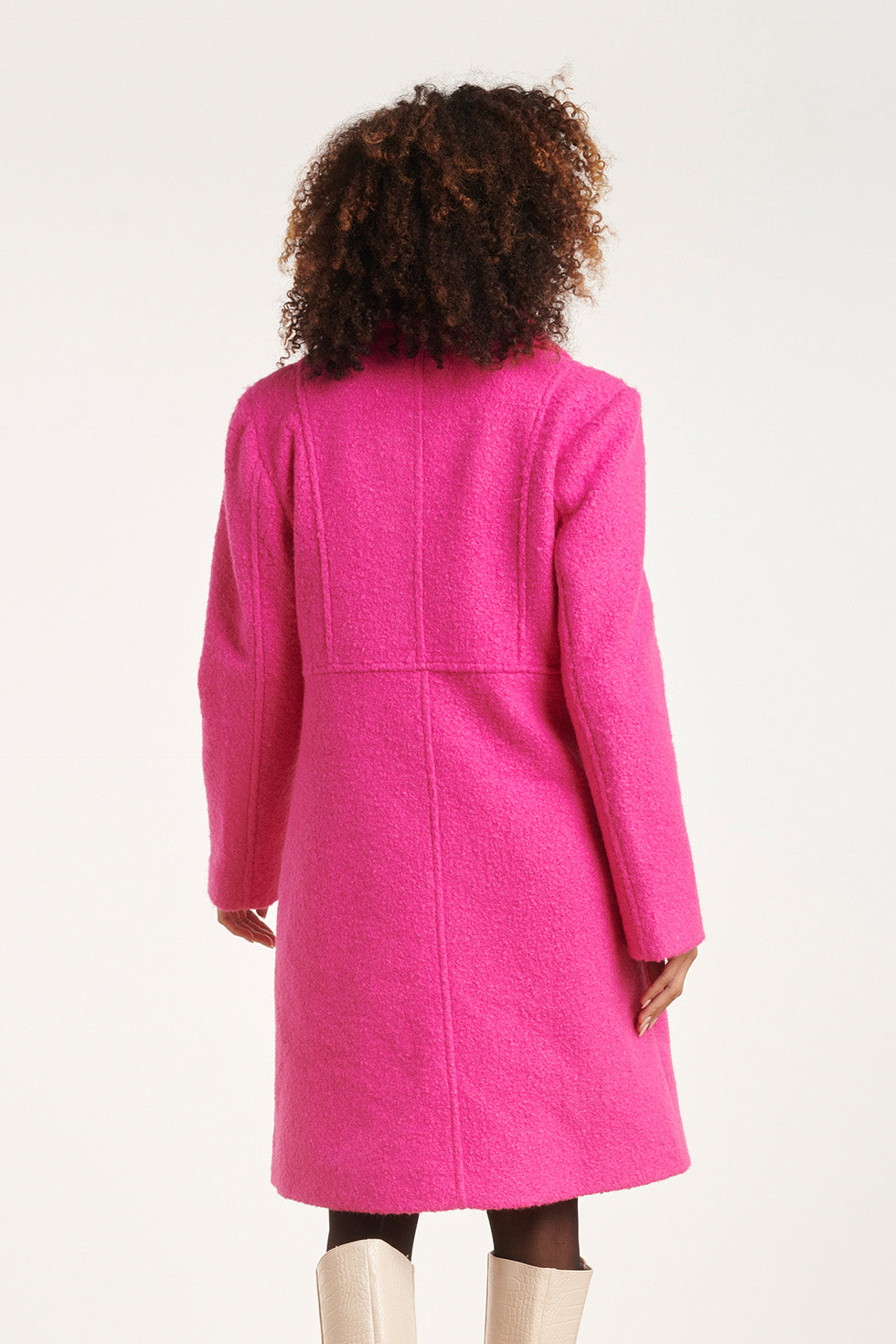 24550 Lange Bouclé Jas | Fuchsia