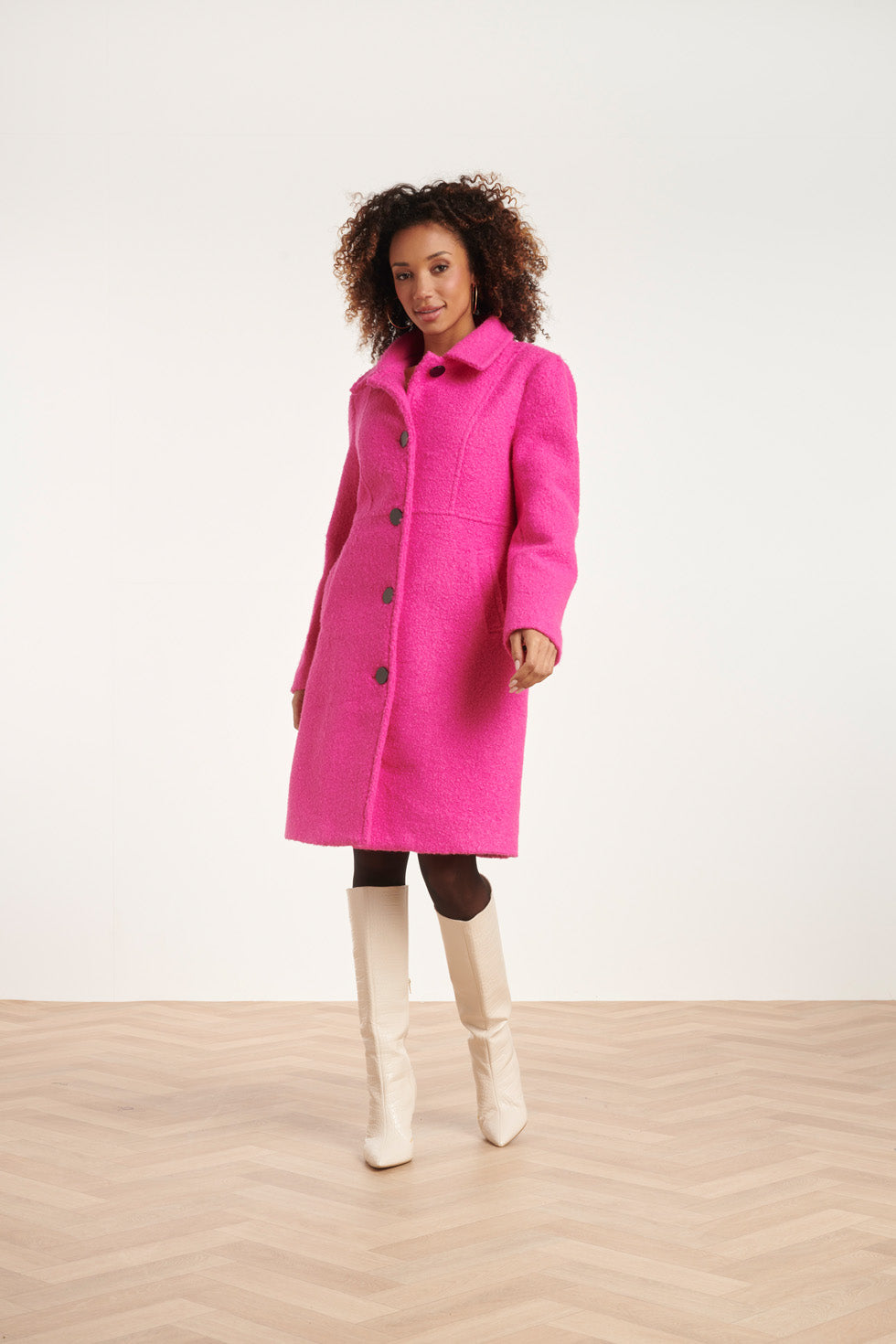 24550 Lange Bouclé Jas | Fuchsia