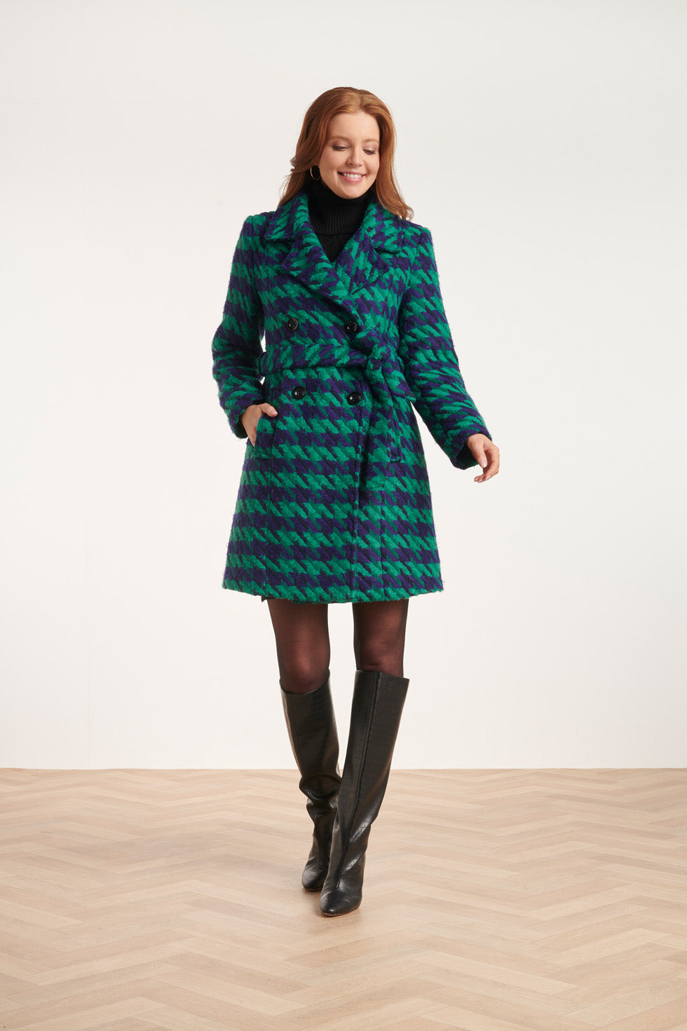 24560 Lange Pied-De-Poule Jas | Green-Cobalt