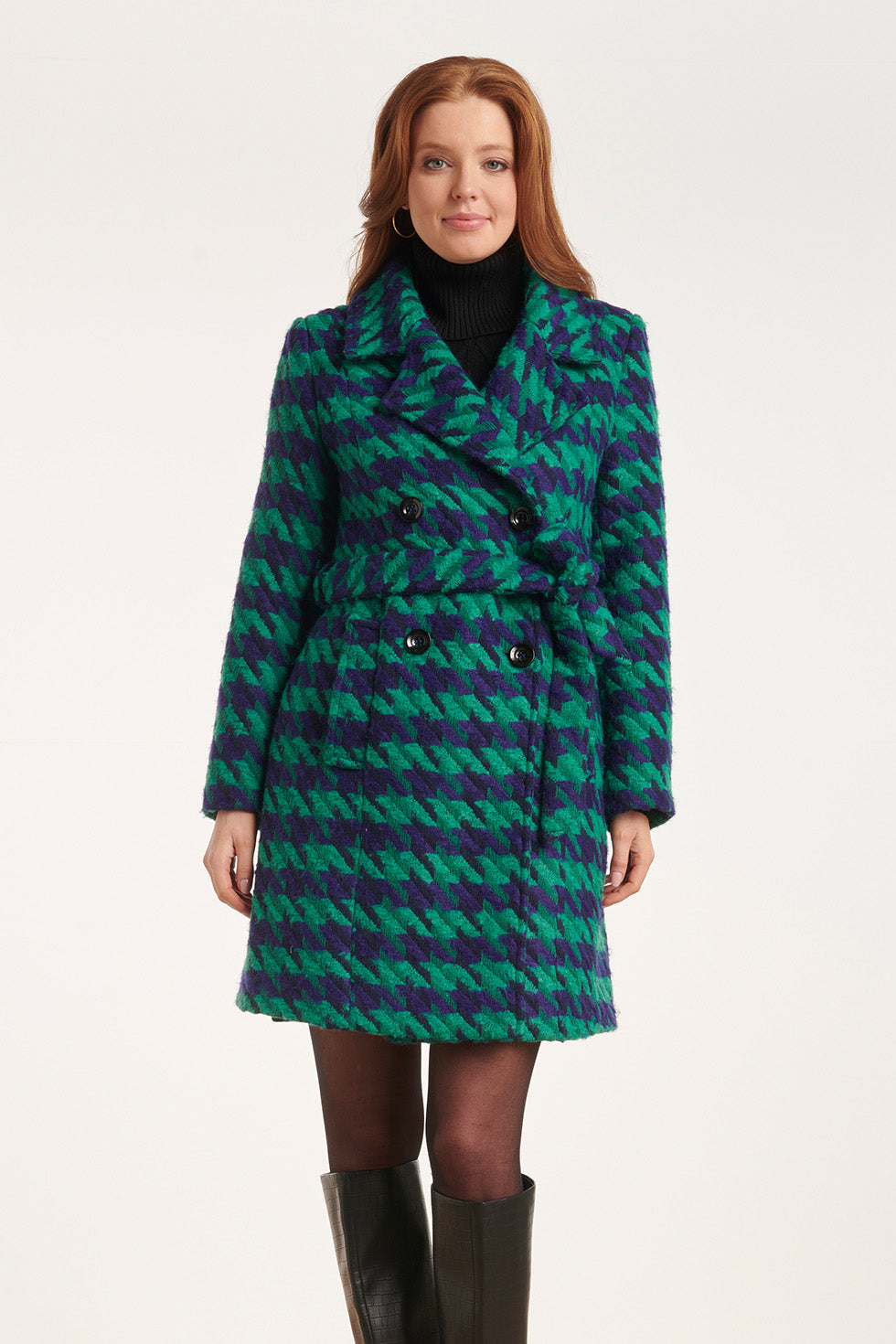 24560 Lange Pied-De-Poule Jas | Green-Cobalt