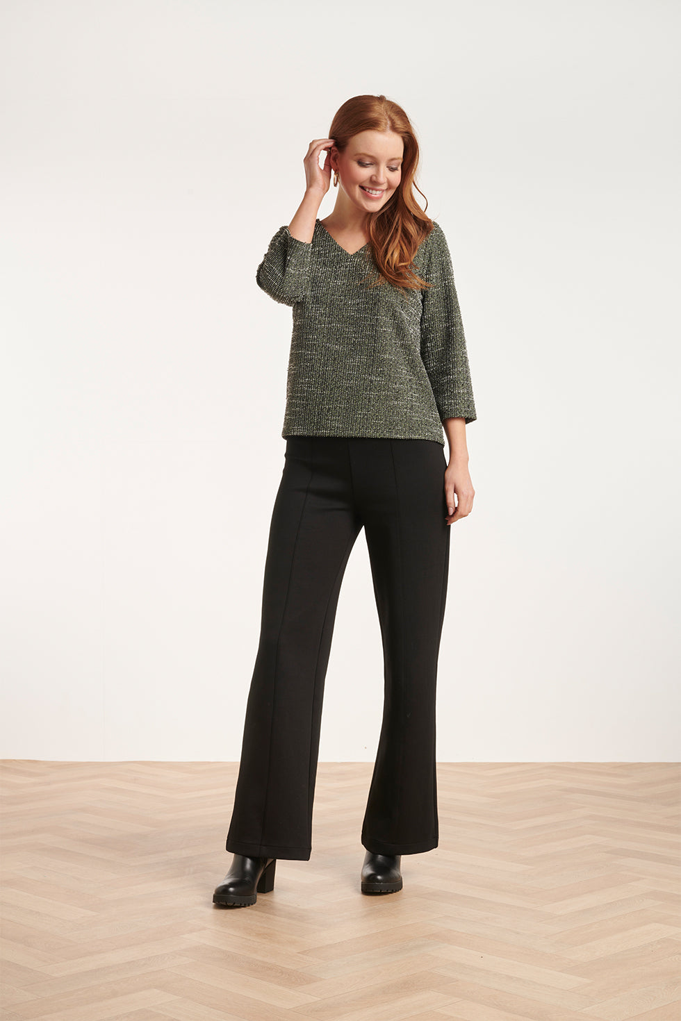 24565 Textuur Top | Light Green-Multicolour