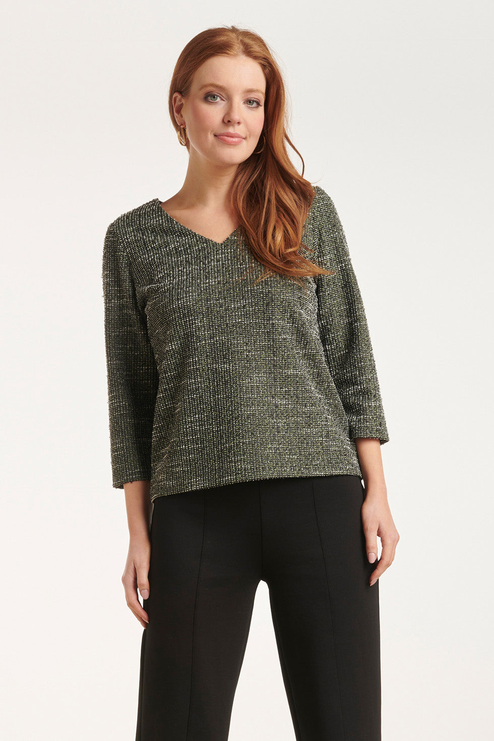 24565 Textuur Top | Light Green-Multicolour