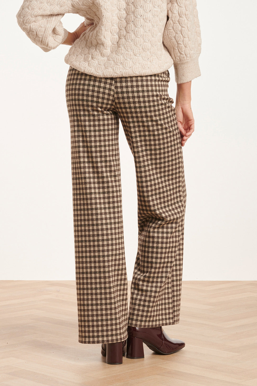 24574 Geruite Wijde Broek | Dark Brown-Sand