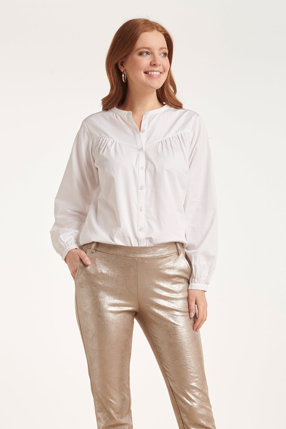 24580 Puffy Sleeve Blouse | White